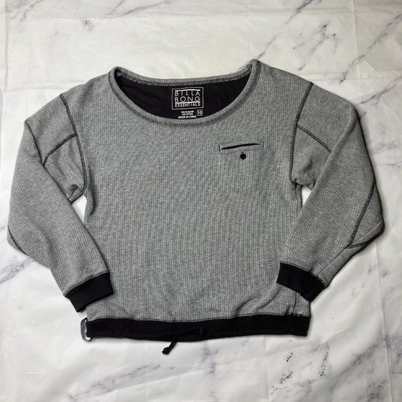 Billabong Essentials Sweatshirt Womens Size 10 Gray L/S Drawstring Hem Shirt L84 - Picture 1 of 6